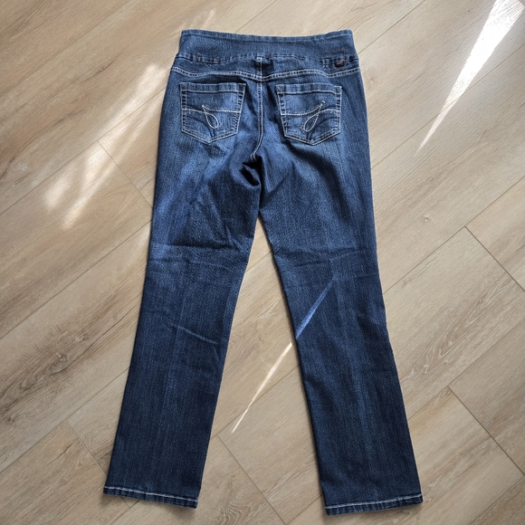 Women's 10 Jag Jeans Mid-Dark Wash silver stitching High Rise Straight Leg EUC - Picture 8 of 10